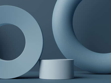 3d rendering of minimal scene of white blank podium with earth tones color theme. Display stand for product presentation mock up and cosmetic advertising. Cylinder stage in ornament simple design.の写真素材
