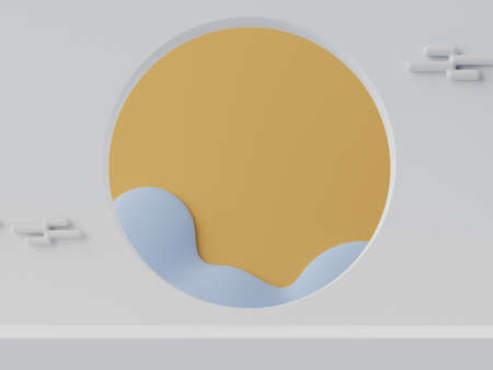 3d rendering of pastel minimal scene of white blank podium with earth tones theme. Muted saturated color. Simple geometric shapes design. Modern display for product mock up and presentation.の写真素材