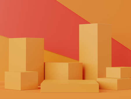 3d rendering of pastel minimal scene of white blank podium with earth tones theme. Muted saturated...