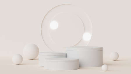 3d Earth tone minimal podium with geometric shapes for mock up and showing products. Display stand...