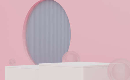 3d Earth tone minimal podium with geometric shapes for mock up and showing products. Display stand for presentation.の写真素材