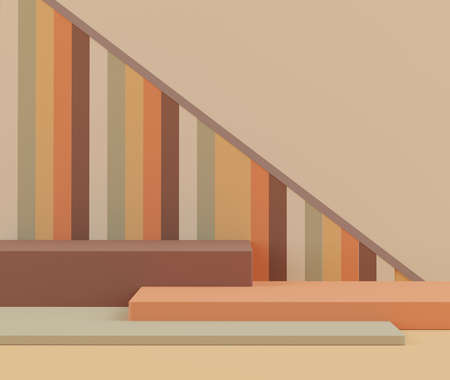 3d rendering of minimal scene of white blank podium with earth tones color theme. Display stand for...