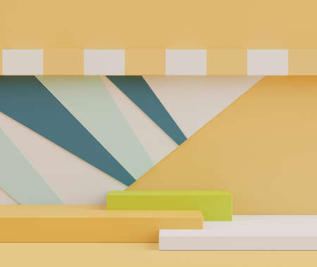 3d rendering of minimal scene of white blank podium with earth tones color theme. Display stand for product presentation mock up and cosmetic advertising. Cylinder stage in ornament simple design.の写真素材