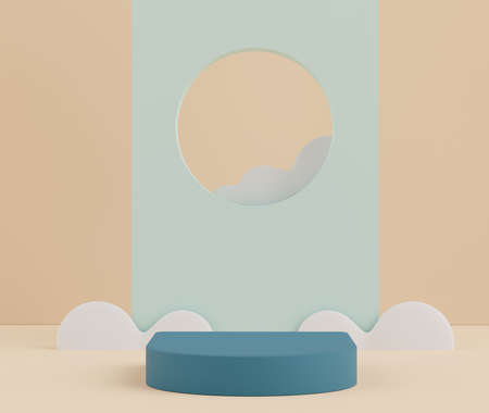 3d rendering of minimal scene of white blank podium with earth tones color theme. Display stand for product presentation mock up and cosmetic advertising. Cylinder stage in ornament simple design.の写真素材