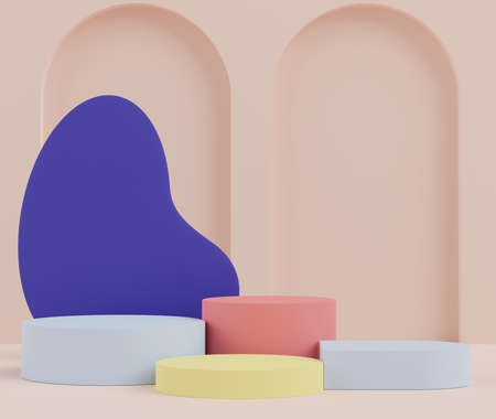3d render of Abstract minimal  display podium for showing products, cosmetic presentation and mock up. Showcase scene with pastel earth tone background.の写真素材