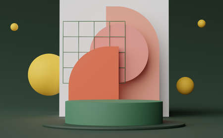 3d render of Abstract minimal  display podium for showing products, cosmetic presentation and mock up. Showcase scene with pastel earth tone background.の写真素材