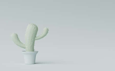 3d render Abstract minimal of Illustration cartoon cactus in tree pot on pastel earth tones background. Display scene for mock up and product presentation.の写真素材