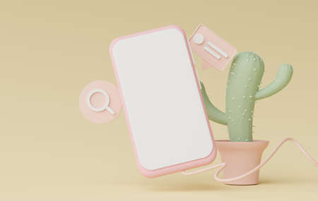 3d render Minimal mini mobile phone or smartphone for work with white copy space for mock up and creative design. Blank screen for advertising.の写真素材