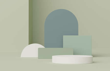 3d render of Abstract minimal  display podium for showing products, cosmetic presentation and mock up. Showcase scene with pastel earth tone background.の写真素材