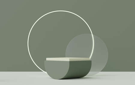 3d render of Abstract minimal  display podium for showing products, cosmetic presentation and mock up. Showcase scene with pastel earth tone background.の写真素材