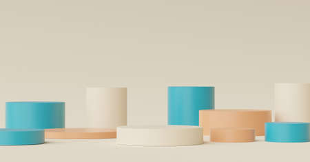 3d render of Abstract minimal  display podium for showing products, cosmetic presentation and mock up. Showcase scene with pastel earth tone background.の写真素材