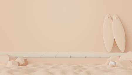 3d render of Abstract minimal  display podium for showing products or cosmetic presentation with summer beach scene. Summer time season for vacation concept.の写真素材