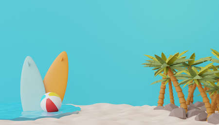 3d render of Abstract minimal  background for showing products or cosmetic presentation with summer beach scene. Summer time season with beach vacation concept.の写真素材