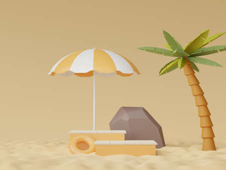 3d render of Abstract minimal  display podium for showing products or cosmetic presentation with summer beach scene. Summer time season for vacation concept.の写真素材
