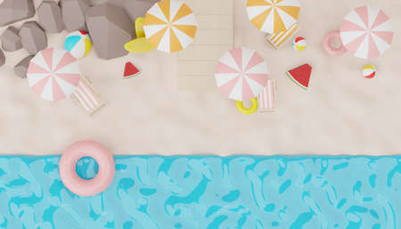 3d render of Abstract minimal  background for showing products or cosmetic presentation with summer beach scene. Summer time season with beach vacation concept.の写真素材