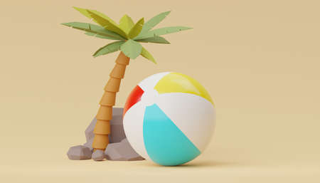 3d render of Abstract minimal  background for showing products or cosmetic presentation with summer beach scene. Summer time season with beach vacation concept.の写真素材