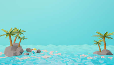 3d render of Abstract minimal  background for showing products or cosmetic presentation with summer beach scene. Summer time season with beach vacation concept.の写真素材