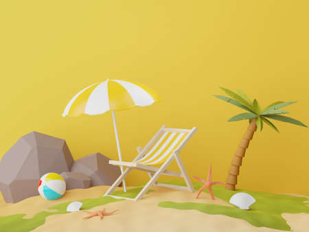 3d render of Abstract minimal  background for showing products or cosmetic presentation with summer beach scene. Summer time season with beach vacation concept.の写真素材