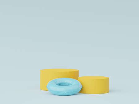 3d render of minimal display podium with summer season background concept. Minimalist pedestal.の写真素材