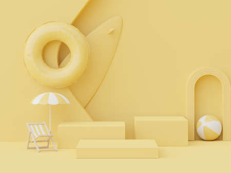 3d render of minimal display podium with summer season background concept. Minimalist pedestal.の写真素材