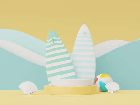 3d render of minimal display podium with summer season background concept. Minimalist pedestal.の写真素材