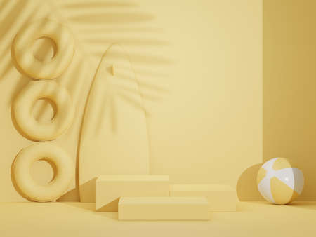 3d render of minimal display podium with summer season background concept. Minimalist pedestal.の写真素材