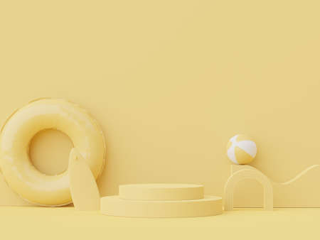 3d render of minimal display podium with summer season background concept. Minimalist pedestal.の写真素材