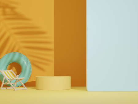 3d render of minimal display podium with summer season background concept. Minimalist pedestal.の写真素材