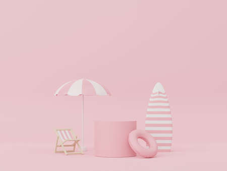 3d render of minimal display podium with summer season background concept. Minimalist pedestal.の写真素材