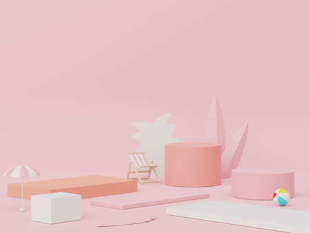 3d render of minimal display podium with summer season background concept. Minimalist pedestal.の写真素材