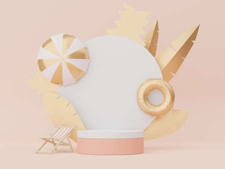 3d render of minimal display podium with summer season background concept. Minimalist pedestal.の写真素材