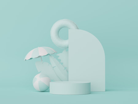 3d render of minimal display podium with summer season background concept. Minimalist pedestal.の写真素材