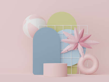 3d render of minimal display podium with summer season background concept. Minimalist pedestal.の写真素材