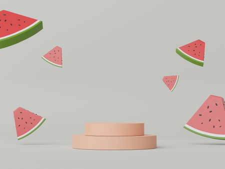 3d render of minimal display podium with summer season background concept. Minimalist pedestal.の写真素材