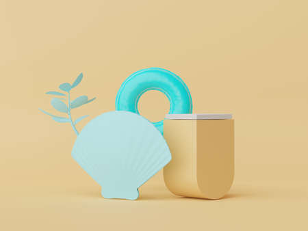 3d render of minimal display podium with summer season background concept. Minimalist pedestal.の写真素材