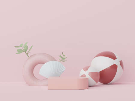 3d render of minimal display podium with summer season background concept. Minimalist pedestal.の写真素材