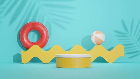 3d render of minimal display podium with summer season background concept. Minimalist pedestal.の写真素材