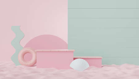 3d render of minimal display podium with summer season background concept. Minimalist pedestal.の写真素材