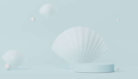 3d render of minimal display podium with summer season background concept. Minimalist pedestal.の写真素材