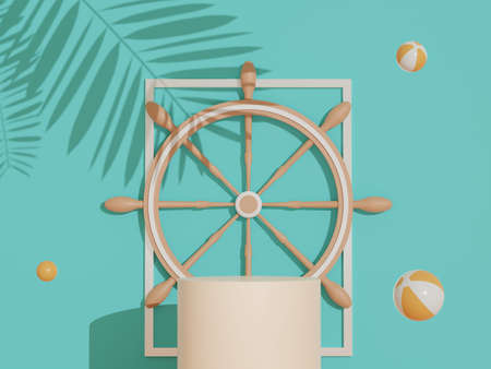 3d podium stand for product presentation with summer concept. Pedestal platform for cosmetic advertising.の写真素材