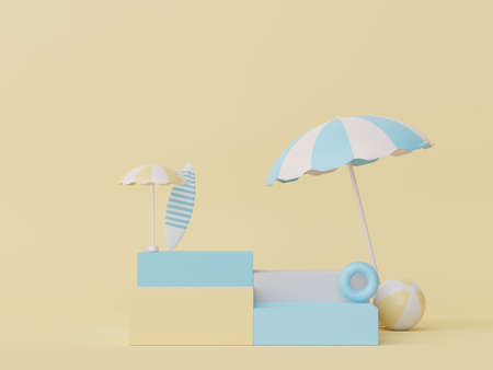 3d podium stand for product presentation with summer concept. Pedestal platform for cosmetic advertising.の写真素材