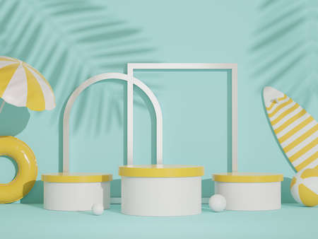 3d podium stand for product presentation with summer concept. Pedestal platform for cosmetic advertising.の写真素材