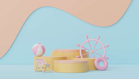 3d podium stand for product presentation with summer concept. Pedestal platform for cosmetic advertising.の写真素材