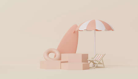 3d podium stand for product presentation with summer concept. Pedestal platform for cosmetic advertising.の写真素材