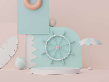 3d podium stand for product presentation with summer concept. Pedestal platform for cosmetic advertising.の写真素材