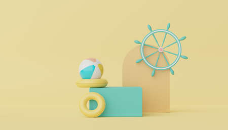 3d podium stand for product presentation with summer concept. Pedestal platform for cosmetic advertising.の写真素材