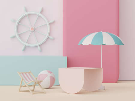 3d podium stand for product presentation with summer concept. Pedestal platform for cosmetic advertising.の写真素材