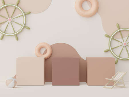 3d podium stand for product presentation with summer concept. Pedestal platform for cosmetic advertising.の写真素材