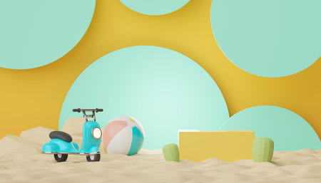 3d podium stand for product presentation with summer concept. Pedestal platform for cosmetic advertising.の写真素材