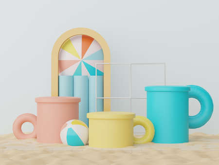 3d podium stand for product presentation with summer concept. Pedestal platform for cosmetic advertising.の写真素材